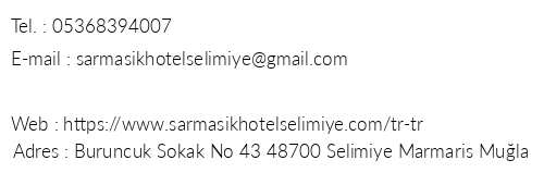 Sarmak Otel Selimiye telefon numaralar, faks, e-mail, posta adresi ve iletiim bilgileri